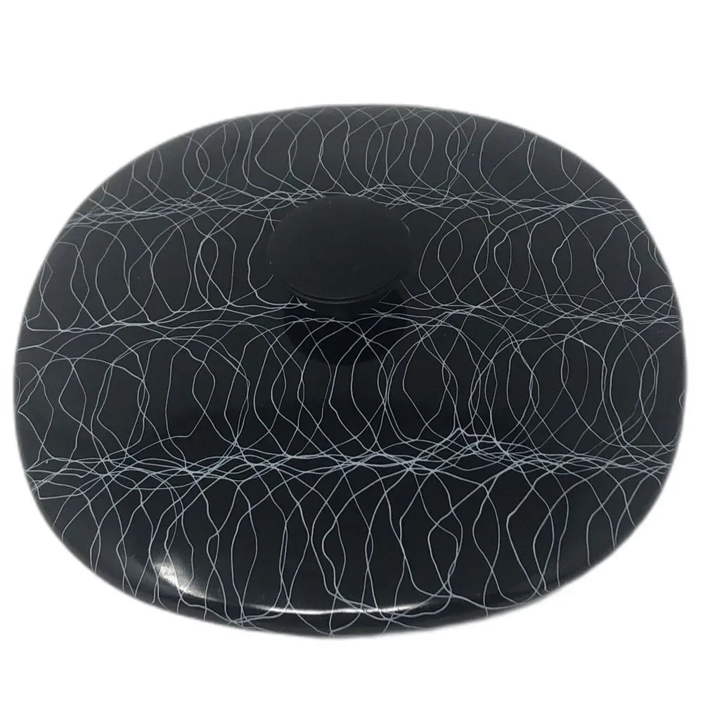 Serendipity 2 Qt Casserole MCM Spaghetti Drizzle Enamel Turquoise Black Cookware